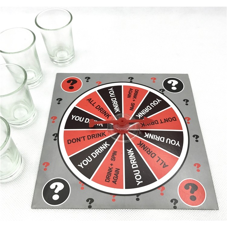 Joc de societate cu 4 pahare de shoturi din sticla , ruleta norocului, pentru petreceri, 17x17x7.5cm - imagine 2