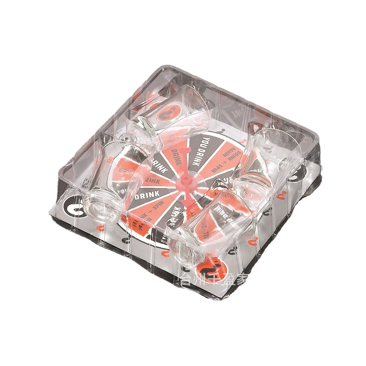 Joc de societate cu 4 pahare de shoturi din sticla , ruleta norocului, pentru petreceri, 17x17x7.5cm - imagine 4