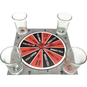 Joc de societate cu 4 pahare de shoturi din sticla , ruleta norocului, pentru petreceri, 17x17x7.5cm
