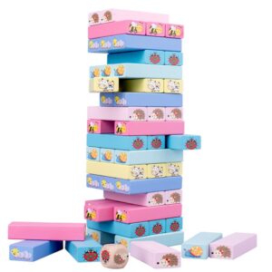Joc de Societate, , pentru Copii, din Lemn, Interactiv, Distractiv, Jenga Stack High Blocks, cu Zar, 51 de Piese Animate, 24.5x18x5 cm, Multicolor