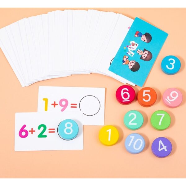 Joc Educational, , Invatare Adunare si Scadere, Cifre din Lemn, 46 Planse, +3 Ani, Multicolor - imagine 3