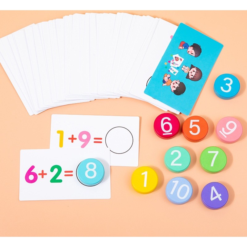Joc Educational, , Invatare Adunare si Scadere, Cifre din Lemn, 46 Planse, +3 Ani, Multicolor - imagine 3