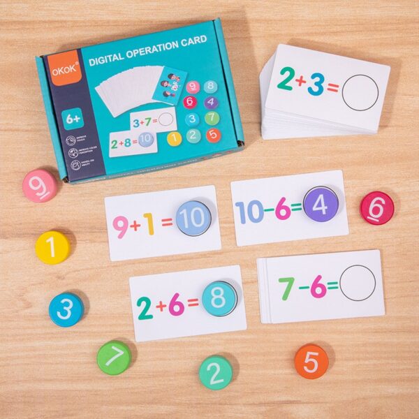 Joc Educational, , Invatare Adunare si Scadere, Cifre din Lemn, 46 Planse, +3 Ani, Multicolor - imagine 4