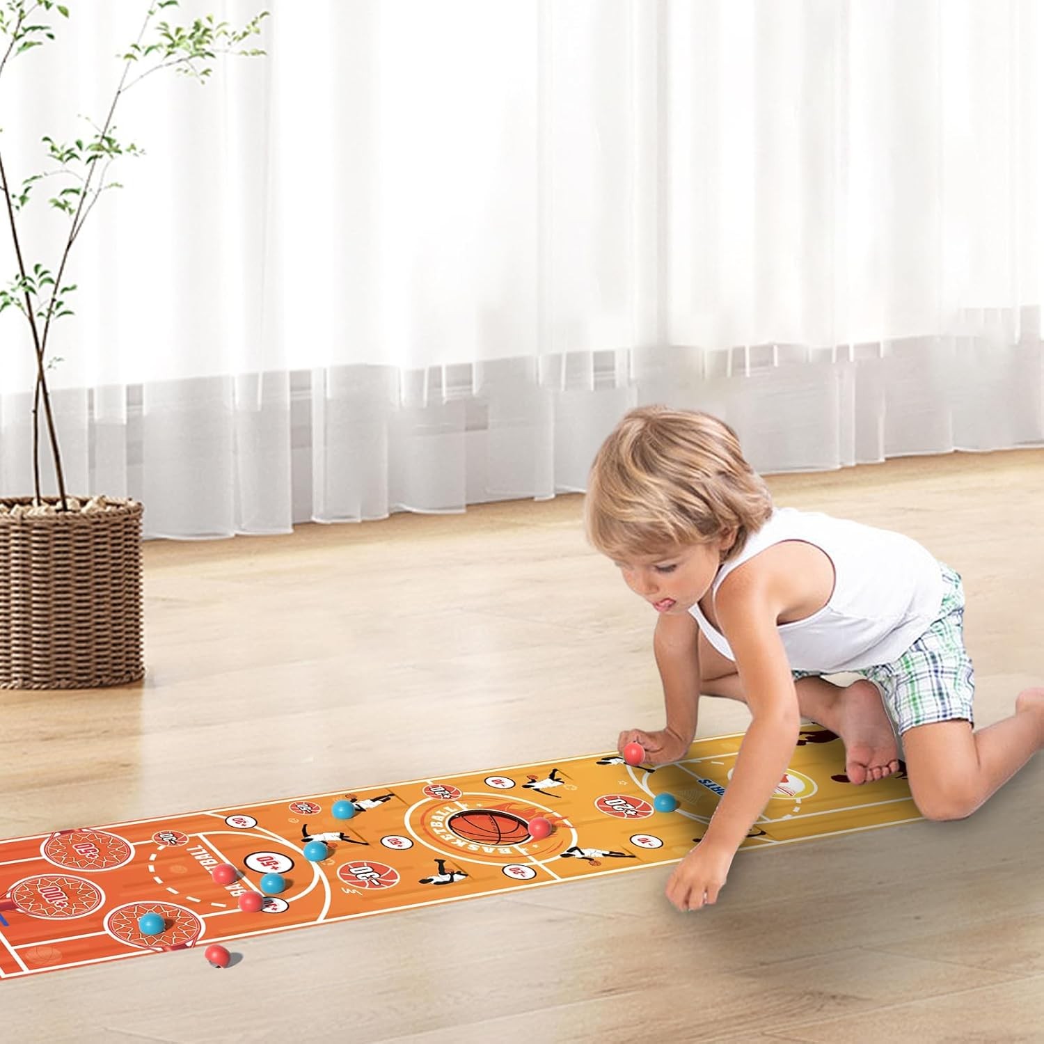 Joc Interactiv, , Covor de Basket 90 x 20 cm, 1-4 Jucatori, +5 Ani, 6 Mingi Incluse, Maro - imagine 3