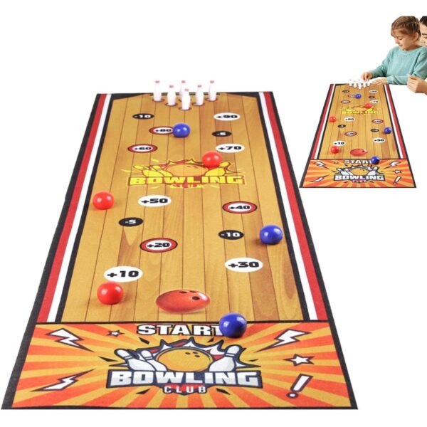 Joc Interactiv, , Covor de Bowling 90 x 20 cm, 1-4 Jucatori, +5 Ani, 6 Mingi Incluse, 6 Popice, Galben - imagine 2