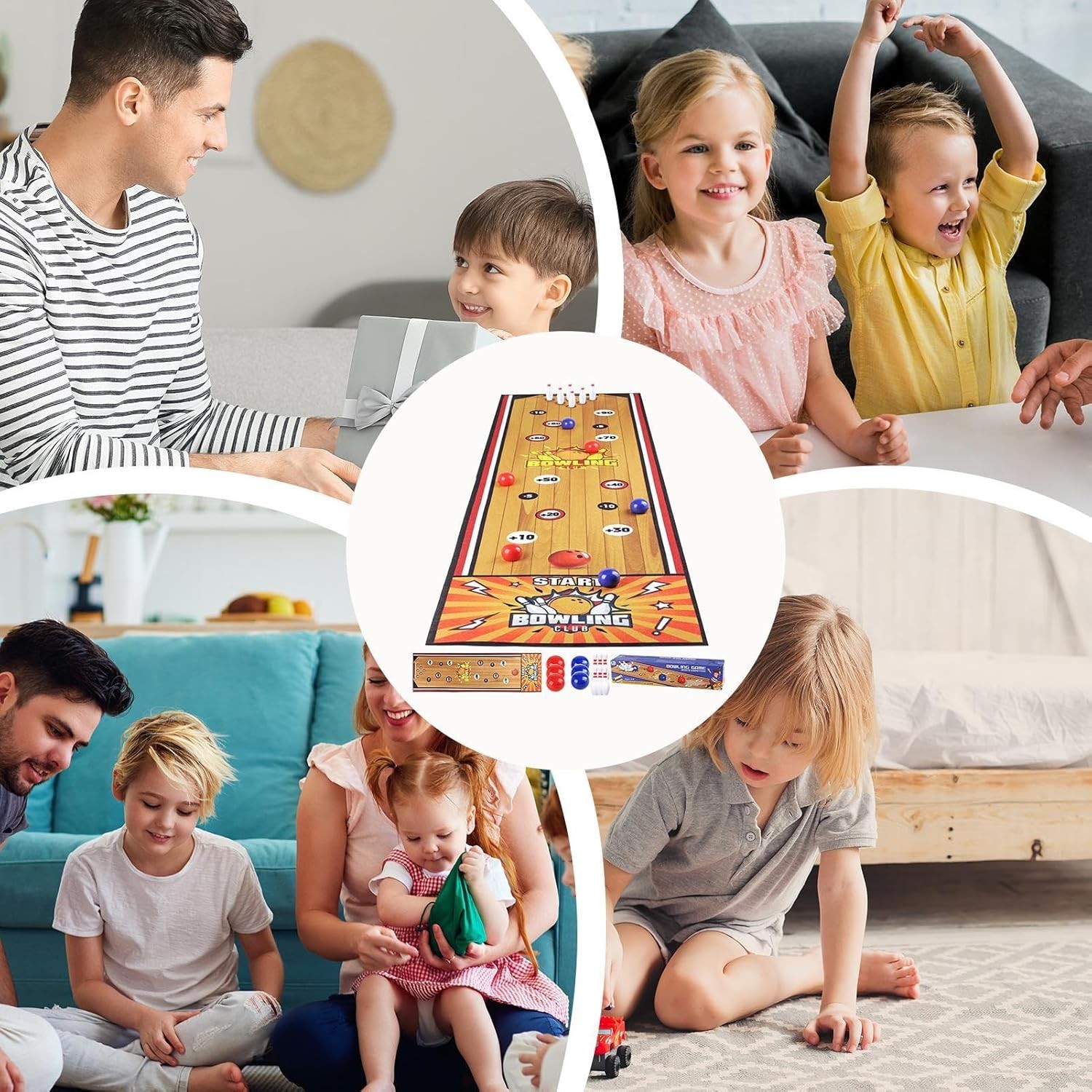 Joc Interactiv, , Covor de Bowling 90 x 20 cm, 1-4 Jucatori, +5 Ani, 6 Mingi Incluse, 6 Popice, Galben - imagine 4