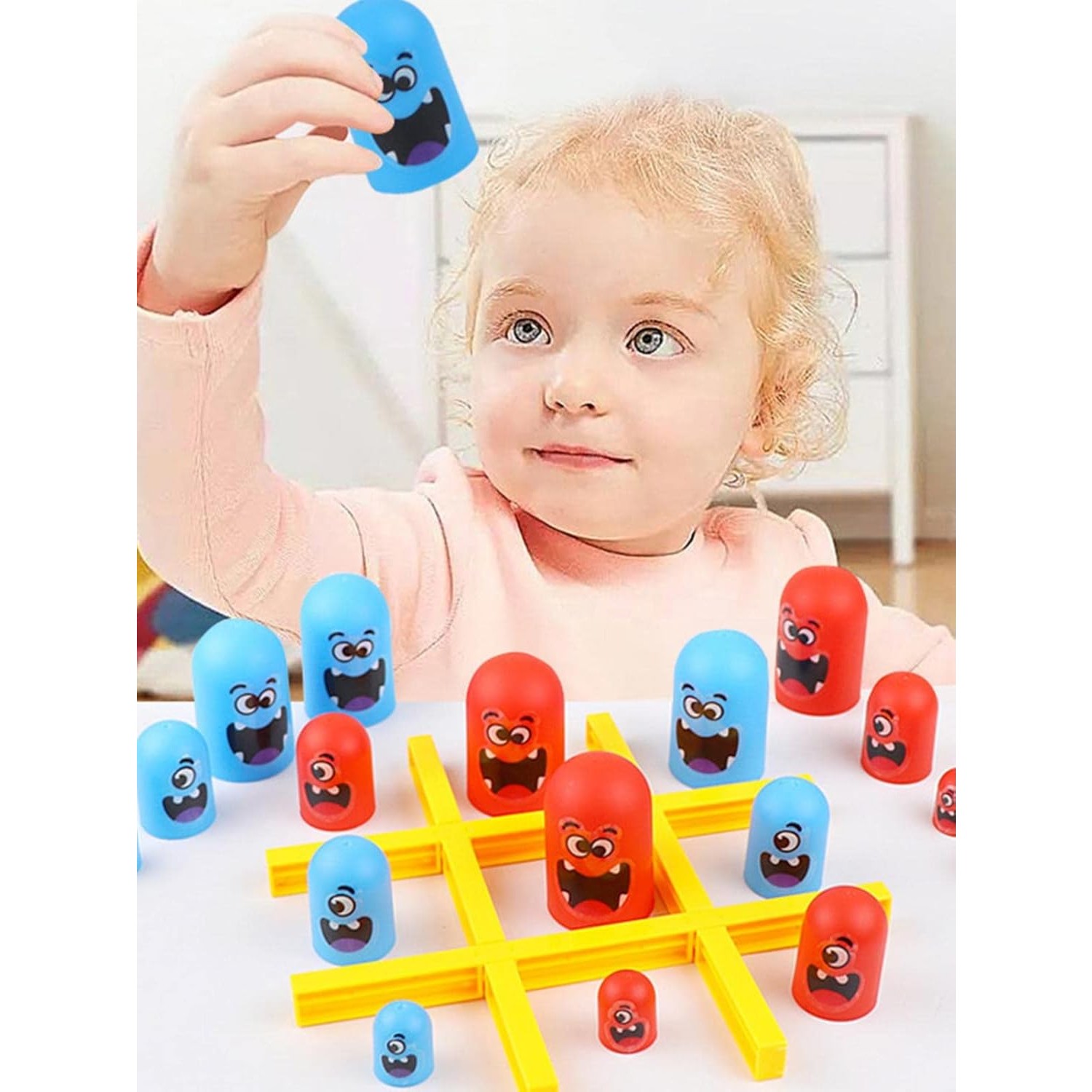Joc Interactiv, , Tic Tac Toe Gobble, din Plastic, +3 Ani, 18 Piese, 21.5 x 4 x 10 cm, Albastru/Rosu - imagine 2