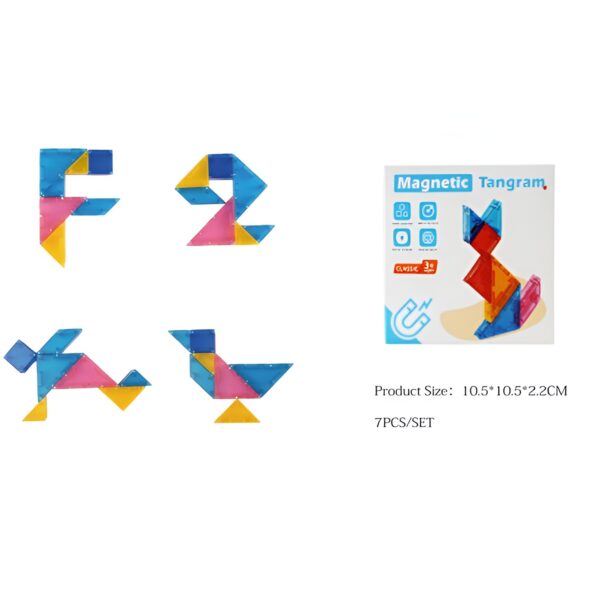 Joc Magnetic Tangram, , 7 Piese Magnetice, Forme Geometrice, 3 Ani, EVA, ABS, Magnet, 10.5 x 10.5 x 2.2 cm, Multicolor - imagine 3