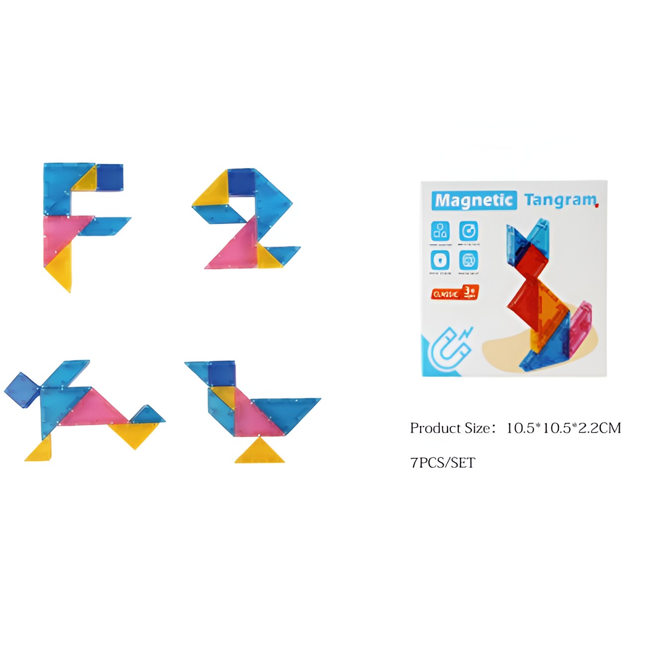 Joc Magnetic Tangram, , 7 Piese Magnetice, Forme Geometrice, 3 Ani, EVA, ABS, Magnet, 10.5 x 10.5 x 2.2 cm, Multicolor - imagine 3