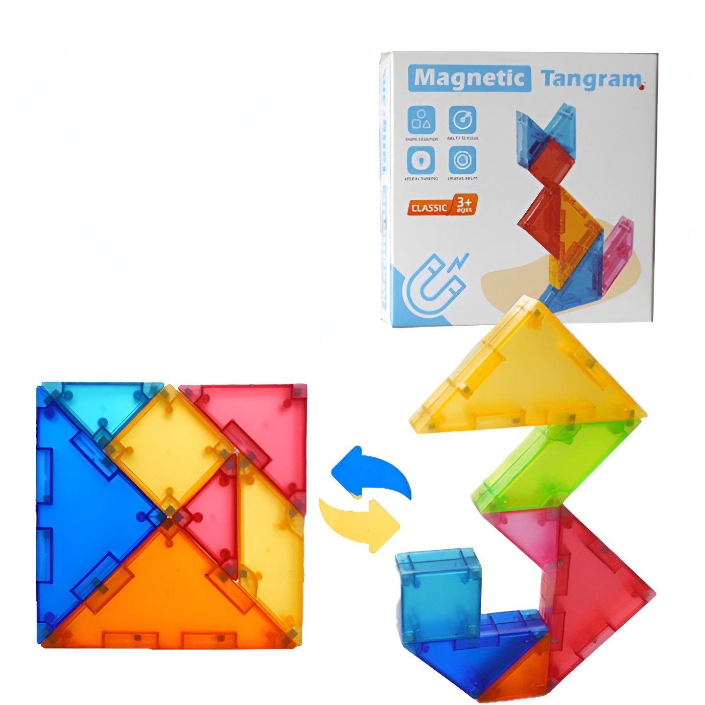 Joc Magnetic Tangram, , 7 Piese Magnetice, Forme Geometrice, 3 Ani, EVA, ABS, Magnet, 10.5 x 10.5 x 2.2 cm, Multicolor - imagine 4