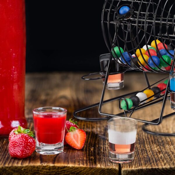 Joc Mini Loterie , Bingo, cu Pahare de Shot din Sticla, 20 x 20 x 19 cm, 48 Bile, Negru - imagine 2