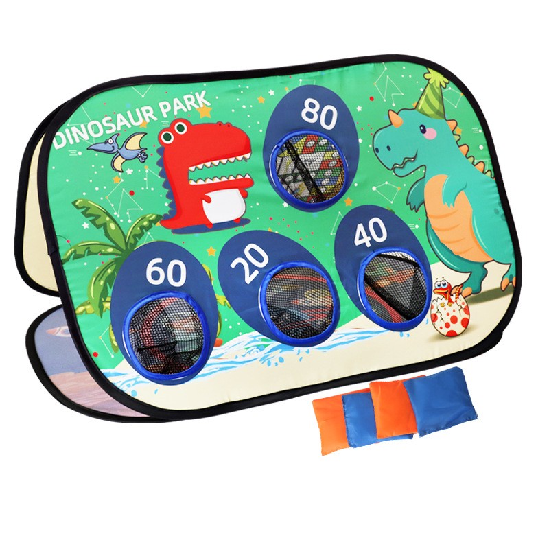 Joc pentru Copii, , Aruncarea Sacilor cu Nisip, Sageti, 8 Mingi, 4 Saci, Geanta Portabila, Interactiv, Model Dinozauri, 77.5x44.5x42 cm, Multicolor