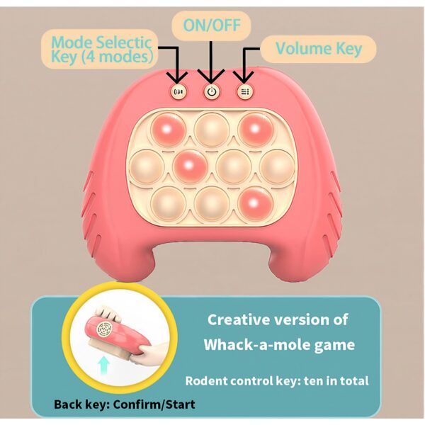 Joc Pop It, , consola, joc interactiv, antistres, cu baterii, Abs si silicon, Roz, 12 x 10 x 5.8 cm - imagine 2