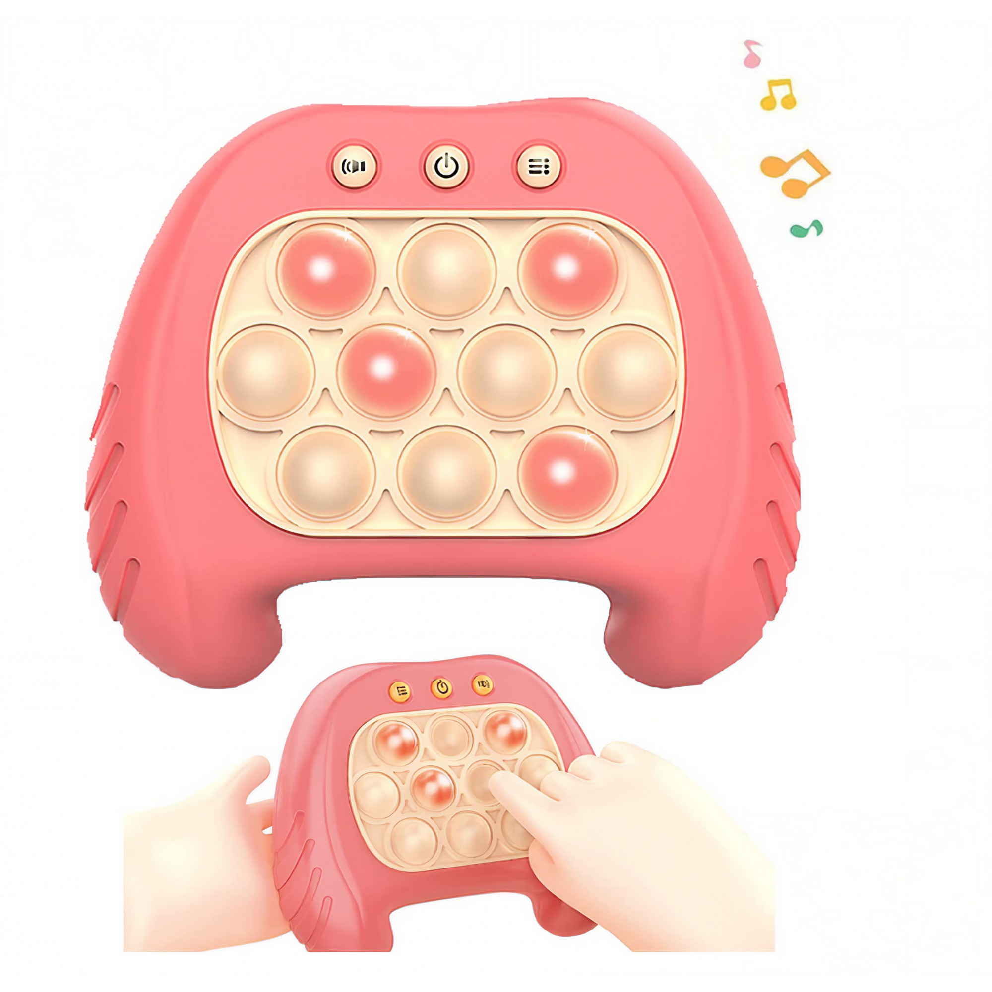 Joc Pop It, , consola, joc interactiv, antistres, cu baterii, Abs si silicon, Roz, 12 x 10 x 5.8 cm - imagine 4