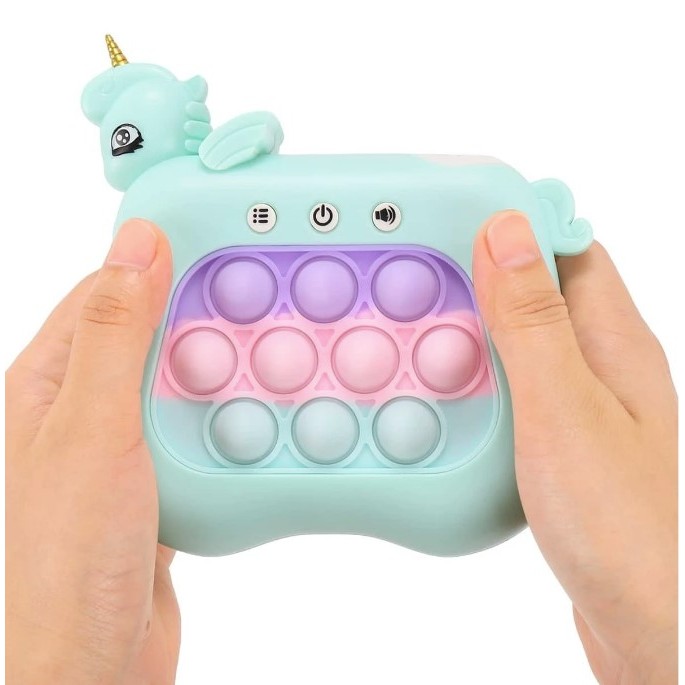 Jucarie Interactiva Tip Consola pentru Copii, , 12 Nivele, Diferite Moduri de Joc, Material ABS/silicon, cu Nivele, Sunete si Lumini, 13.5 x 5.5 x 12.5 cm, Model Unicorn, Albastru - imagine 2