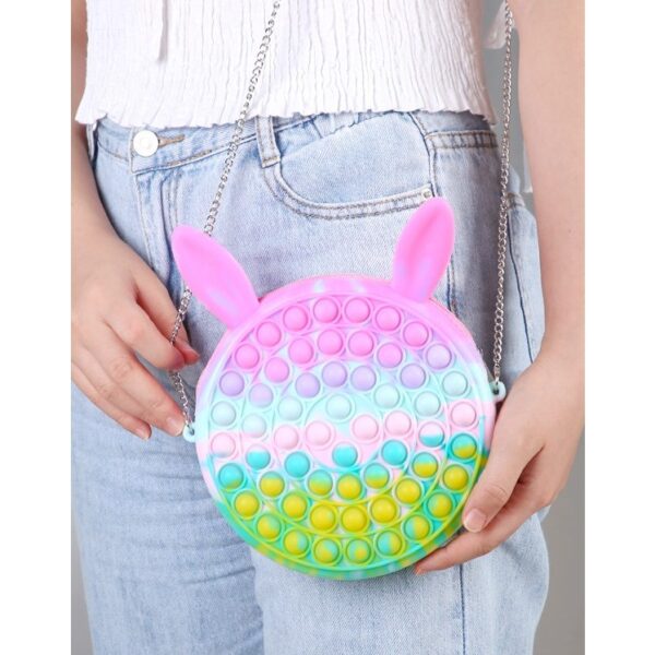 Jucarie antistres din silicon , Geanta Pop It, 16 cm, Iepuras, Macarons - imagine 3