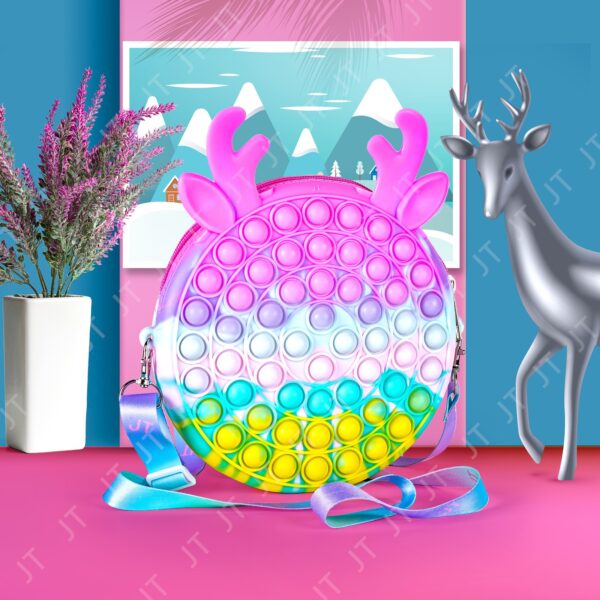 Jucarie antistres din silicon , Geanta Pop It, 16 cm, Ren, Macarons - imagine 3