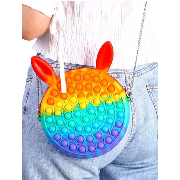 Jucarie antistres din silicon , Geanta Pop It, Iepuras, 16 cm, Curcubeu - imagine 3