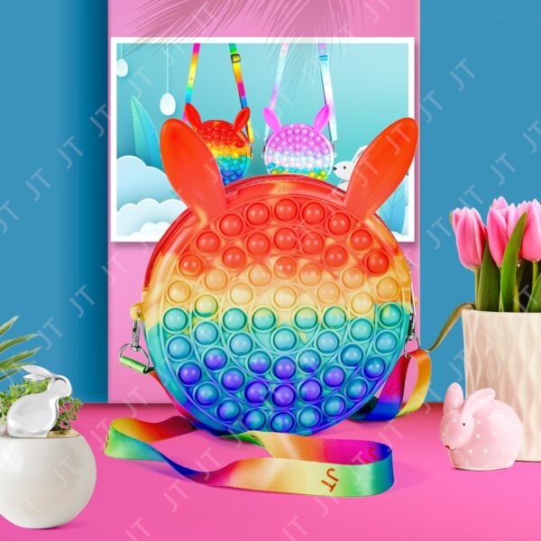 Jucarie antistres din silicon , Geanta Pop It, Iepuras, 16 cm, Curcubeu - imagine 4