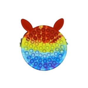 Jucarie antistres din silicon , Geanta Pop It, Iepuras, 16 cm, Curcubeu