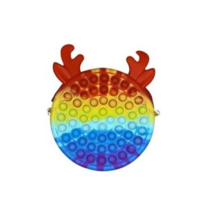 Jucarie antistres din silicon , Geanta Pop It, Ren, 16 cm, Curcubeu