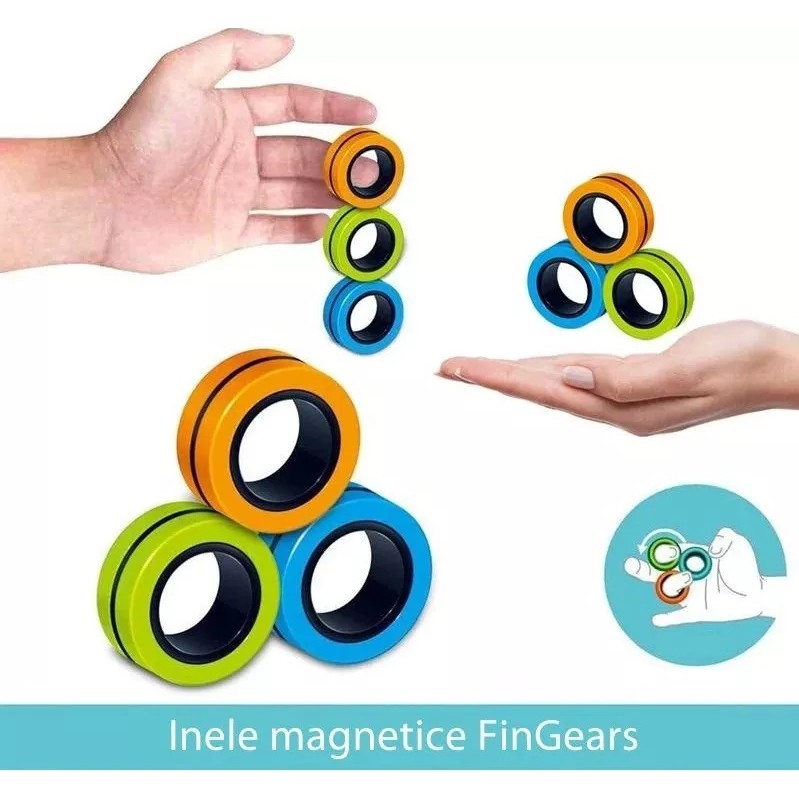 Jucarie antistres , inele magnetice, 3 piese, Multicolor - imagine 4