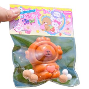 Jucarie Antistres Squishy, , cu Revenire Lenta, Model Capybara cu Inima, 7.5cmx6.5 cm, din TPR, Ambalaj Transparent, Maro