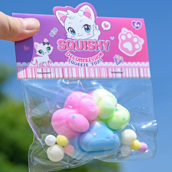 Jucarie Antistres Squishy, , cu Revenire Lenta, Labuta de Pisica Pufoasa, 7.5 cm, Ambalaj Transparent, Model 27057, Multicolor - imagine 2