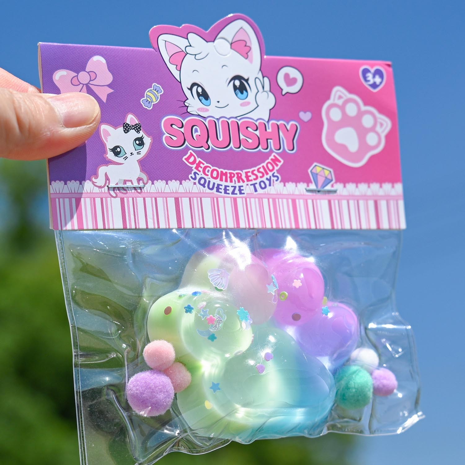 Jucarie Antistres Squishy, , Labuta de Pisica Squeeze Toys, cu Revenire Lenta, 7.5 cm, Model 270521, Multicolor - imagine 2