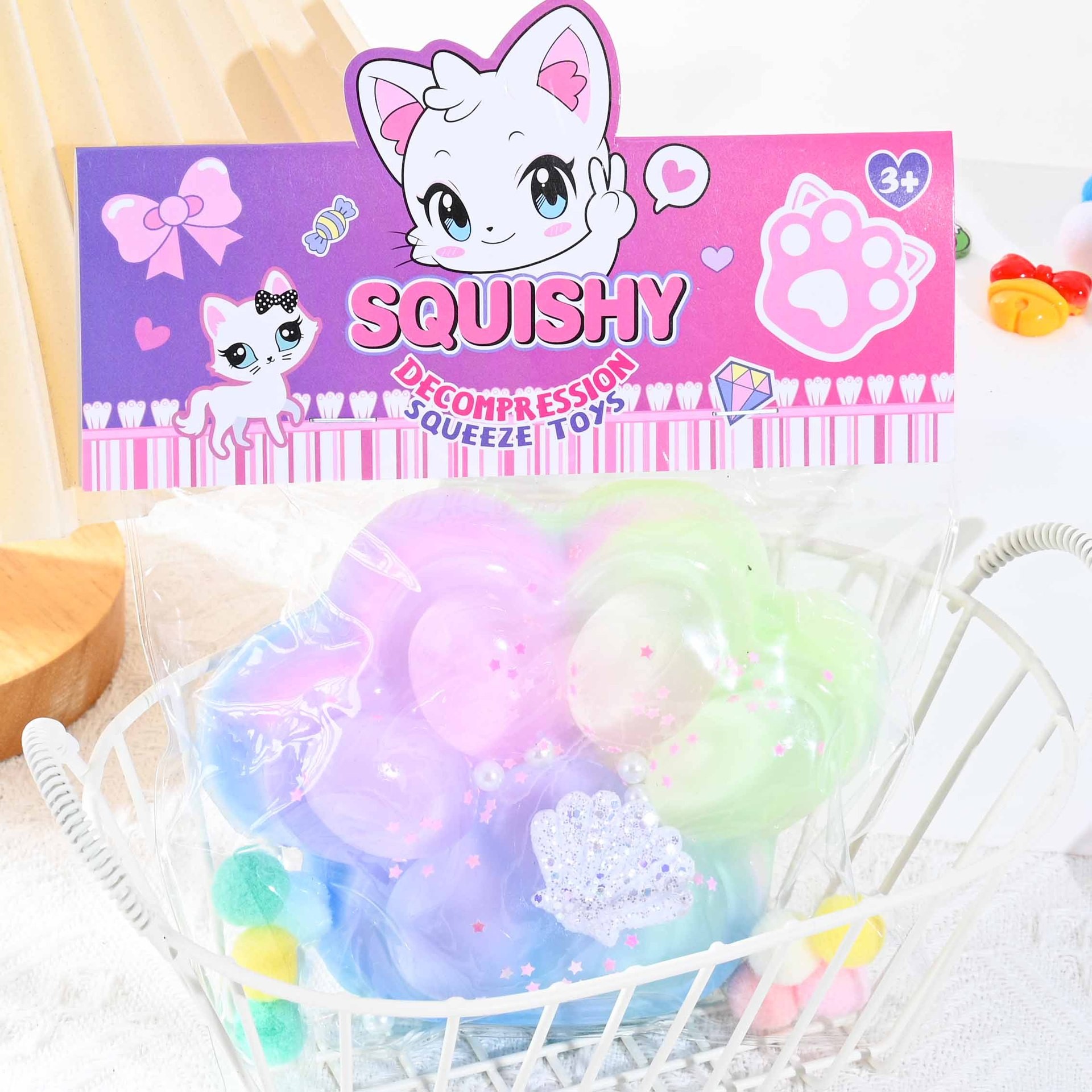 Jucarie Antistres Squishy, , Labuta de Pisica Squeeze Toys, cu Revenire Lenta, 7.5 cm, Model 270531, Multicolor - imagine 3