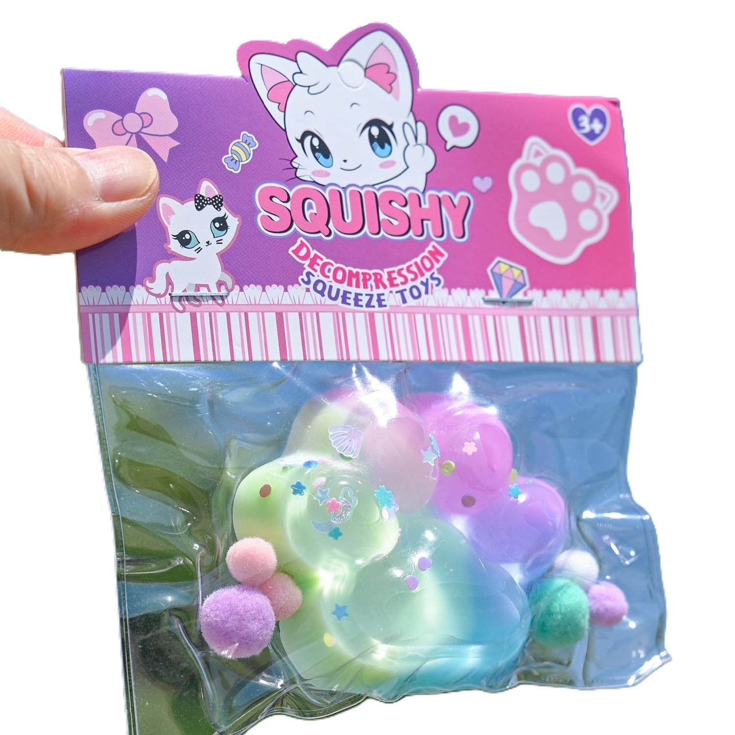 Jucarie Antistres Squishy, , Labuta de Pisica Squeeze Toys, cu Revenire Lenta, 7.5 cm, Model 270521, Multicolor