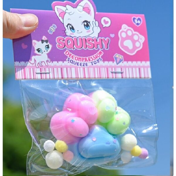 Jucarie Antistres Squishy, , cu Revenire Lenta, Labuta de Pisica Pufoasa, 7.5 cm, Ambalaj Transparent, Model 27057, Multicolor