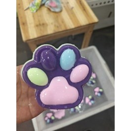 Jucarie Antistres Squishy, , cu Revenire Lenta, Labuta de Pisica Pufoasa, 8.5 x 7.5 cm, Ambalaj Transparent, Mov inchis Roz