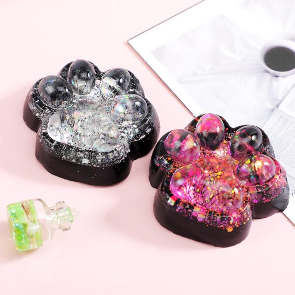 Jucarie Antistres Squishy, , cu Revenire Lenta, Squeeze Pinch Family, Model Labuta de Pisica cu Sclipici, 6.5x6 cm, 60g, Ambalaj Transparent, Roz-Negru - imagine 2