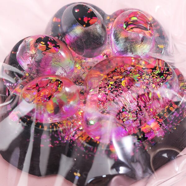 Jucarie Antistres Squishy, , cu Revenire Lenta, Squeeze Pinch Family, Model Labuta de Pisica cu Sclipici, 6.5x6 cm, 60g, Ambalaj Transparent, Roz-Negru - imagine 3