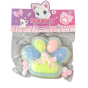 Jucarie Antistres Squishy, , cu Revenire Lenta,  Model Labuta de Pisica Pufoasa, 12.5x10.5 cm, 220g, Squeeze Pinch Family,Â Multicolor Albastru