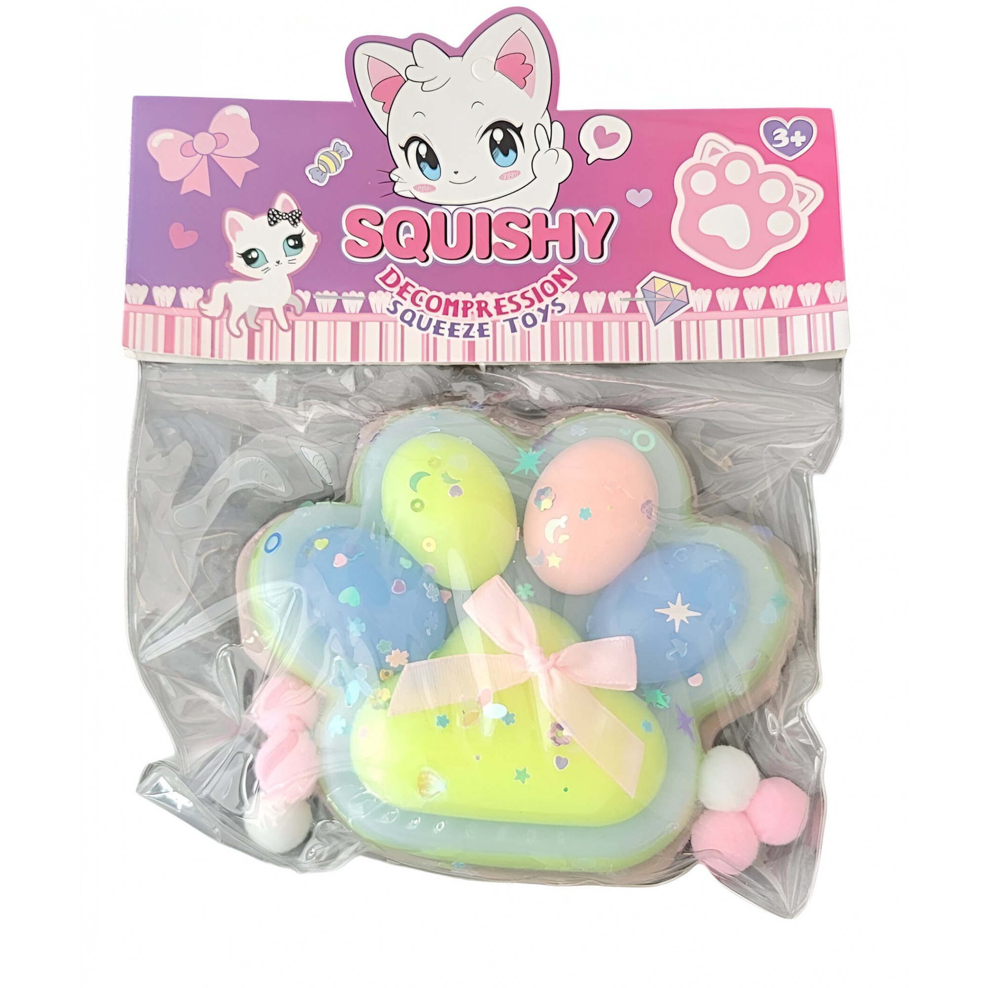 Jucarie Antistres Squishy, , cu Revenire Lenta,  Model Labuta de Pisica Pufoasa, 12.5x10.5 cm, 220g, Squeeze Pinch Family, Multicolor Albastru