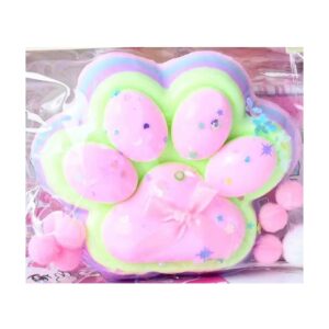 Jucarie Antistres Squishy, , cu Revenire Lenta, Model Labuta de Pisica YY1005, 220g, 12.5 x 10.5 cm, Squeeze Pinch Family, Ambalaj Transparent, Roz-Curcubeu