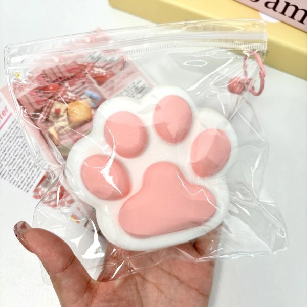 Jucarie Antistres Squishy, , Revenire Lenta, Model Labuta de Pisica, Squishy, BIG, 12.5 x 10.5 cm, 220 g, Model 10, Alb Roz - imagine 4