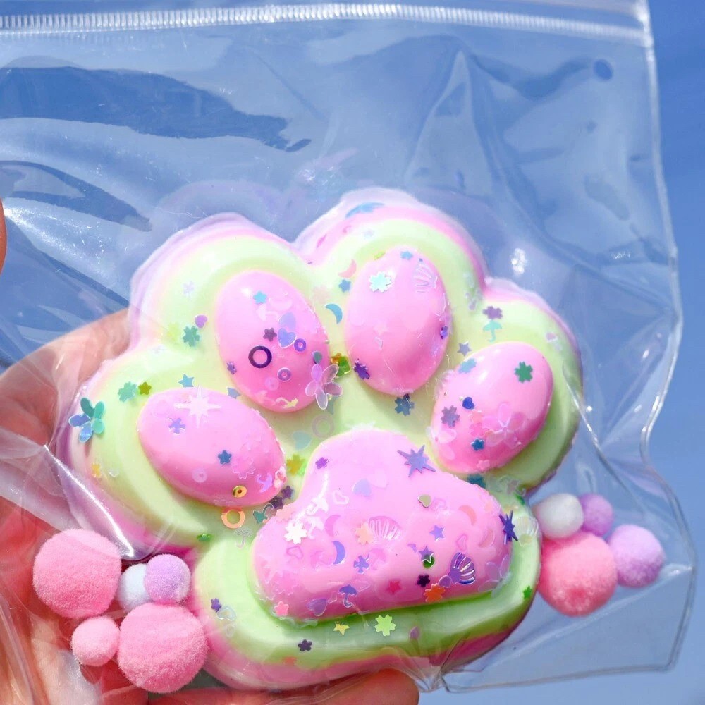 Jucarie Antistres Squishy, , Revenire Lenta, Model Labuta de Pisica, Squishy, BIG 12.5 x 10.5 cm, 220 g, Model 22, Roz Verde - imagine 2