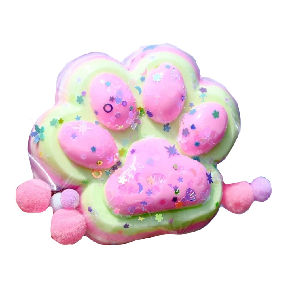 Jucarie Antistres Squishy, , Revenire Lenta, Model Labuta de Pisica, Squishy, BIG 12.5 x 10.5 cm, 220 g, Model 22, Roz Verde