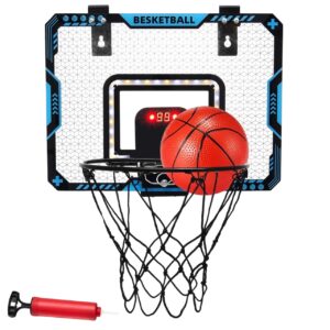 Cos de Baschet pentru Copii, , cu Tablou de Bord Electronic, Minge, Pompa, 2 Moduri, Interior/Exterior, Inel Metalic si Rabatabil cu Arc, Luminos, 41x31x5 cm, Multicolor