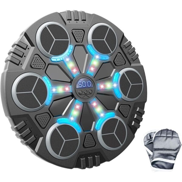 Jucarie de Boxat cu Muzica si Lumini, , Manusi Incluse, Bluetooth, Incarcare USB, Aplicare cu Ventuze, 6 Tinte, 32x27x3.5 cm, 930 g, Negru - imagine 4