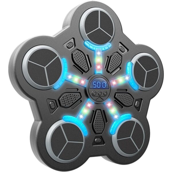 Jucarie de Boxat cu Muzica si Lumini, , Manusi Incluse, Bluetooth, Incarcare USB, Aplicare cu Ventuze, 5 Tinte, 33x33x4.5 cm, 930 g, Negru