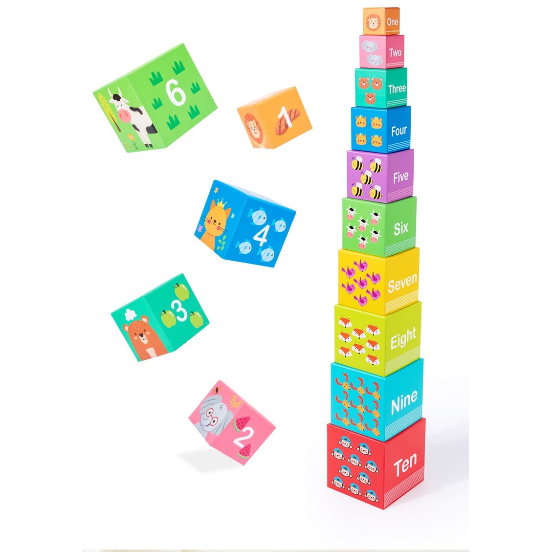 Jucarie de Construit, , Blocuri Stivuibile, +3 Ani, 10 Cutii, Invatare numere 1-10, 13.4 x 13.4 x 13.4 cm, Multicolor - imagine 3