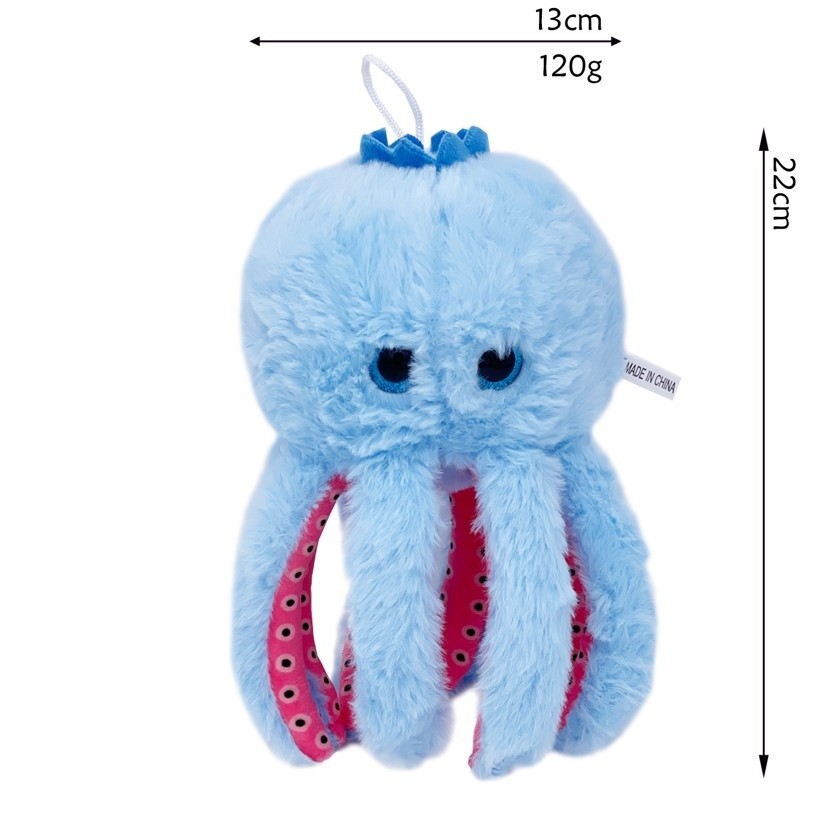 Jucarie Moale de Plus Italian Brainrot, , cu Agatatoare, Model Blueberrini Octopussini, Jucarie Moale pentru Copii, 13 x 22 cm, Albastru/Roz - imagine 3