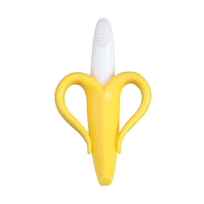 Jucarie dentitie bebelusi , banana, cu manere de prindere, material silicon non-toxic, fara miros, 10.5x5.9 cm, galben