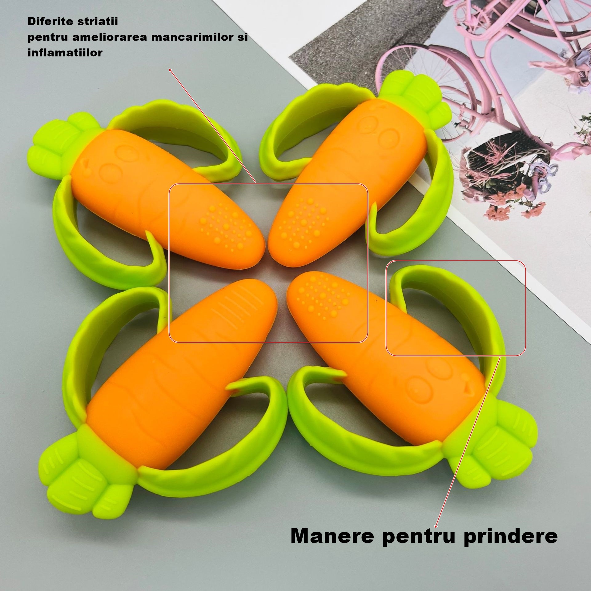 Jucarie dentitie bebelusi , morcov, 10x7.5x2.8 cm, cu manere de prindere, material silicon non-toxic, fara miros, portocaliu - imagine 4