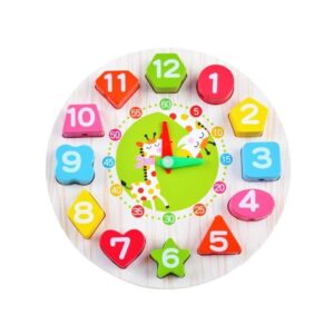 Jucarie Educativa , Tip Montessori, Model Ceas Girafa, din Lemn, + 36 Luni, 12 Piese, 17 cm, Multicolor