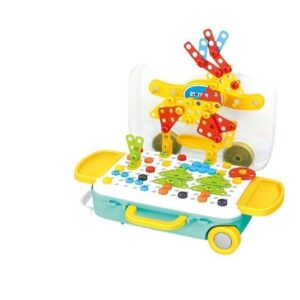 Jucarie educativa pentru copii, , Set 258 piese, 6 in 1, Valiza cu bormasina, Multicolor